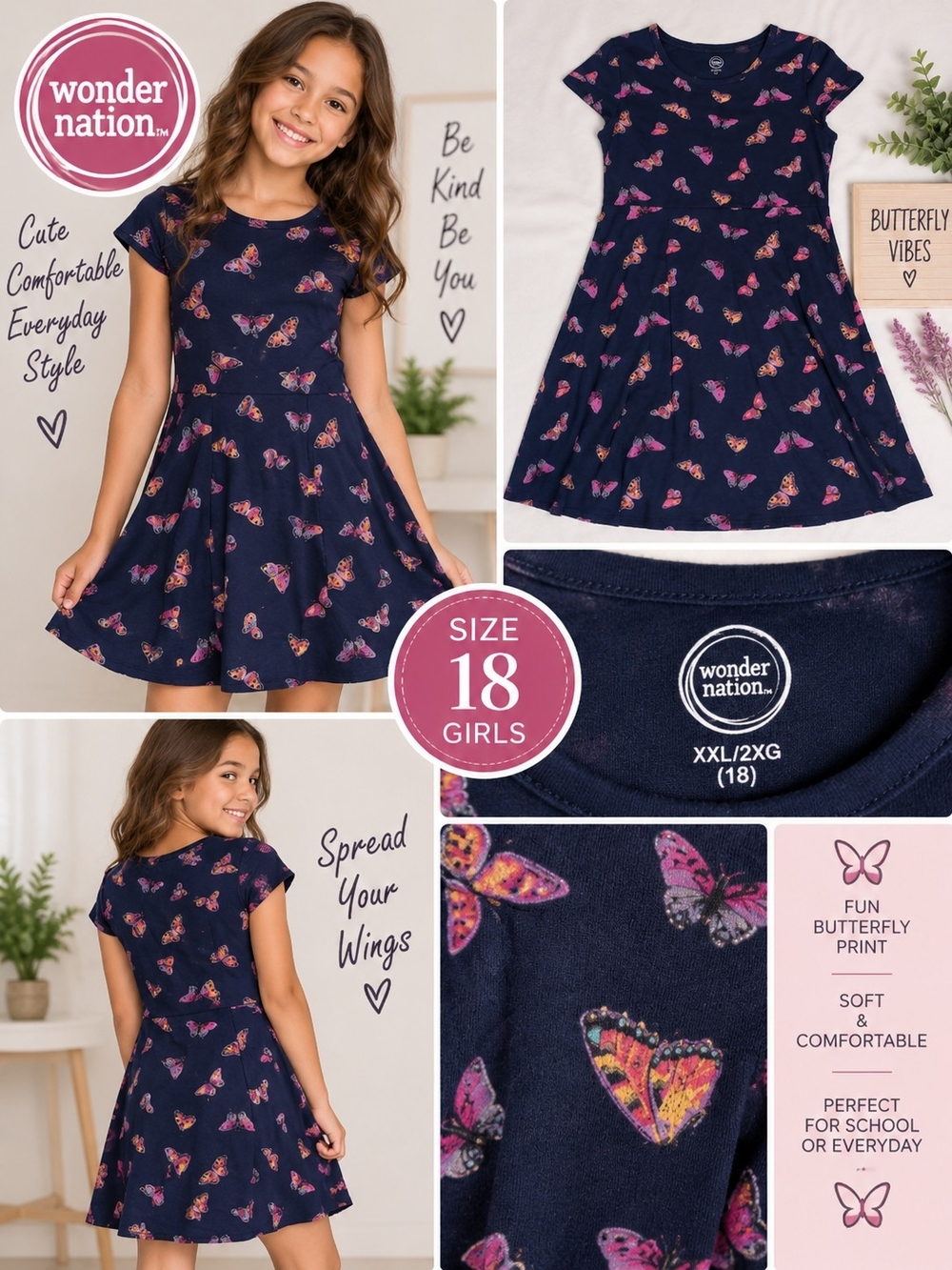 Wonder nation girls size 18 blue butterfly dress #33